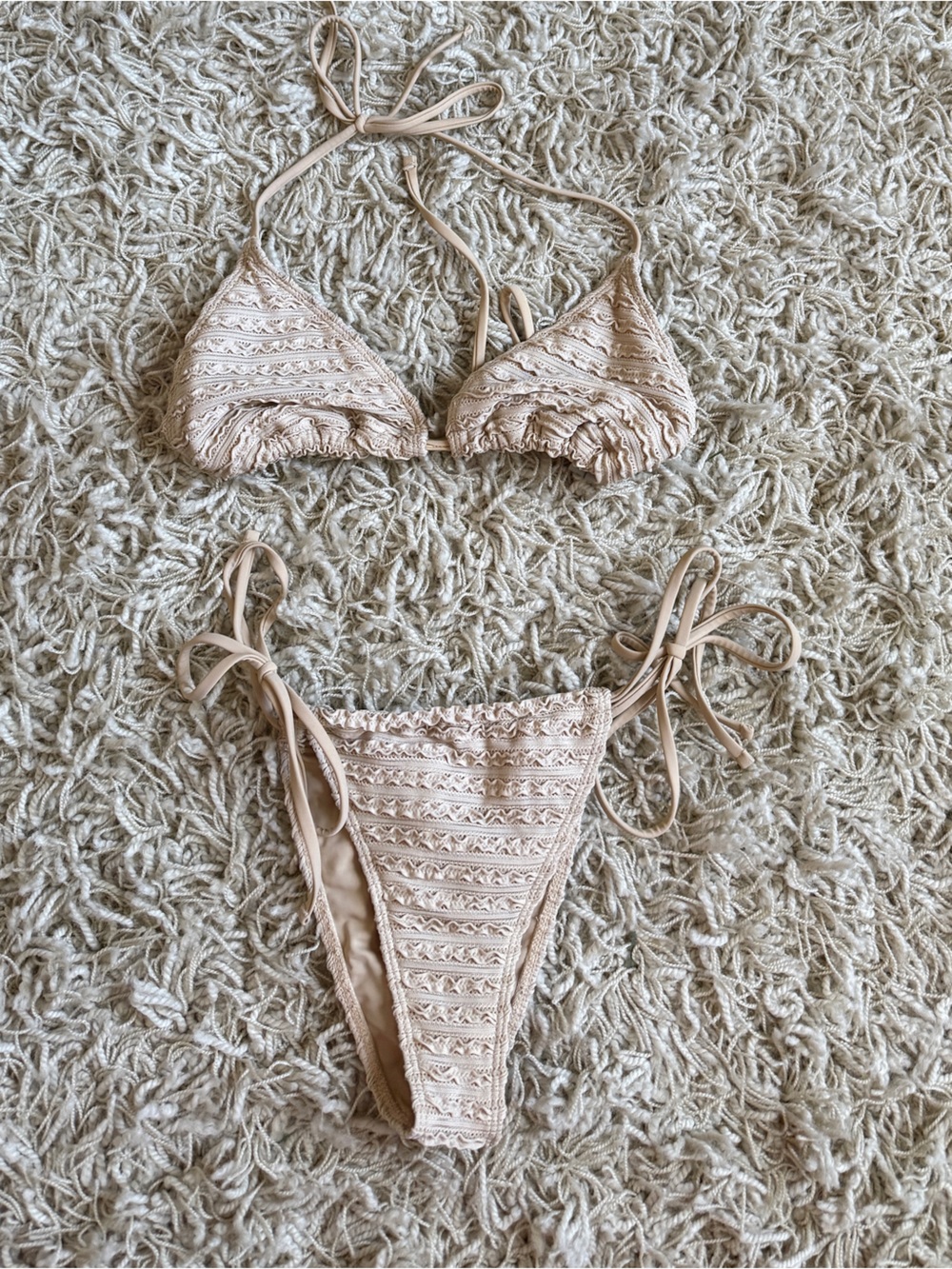 SHEIN Beige ruffle Triangle String Bikini